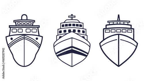 Three stylized cruise ship outlines viewed from the front