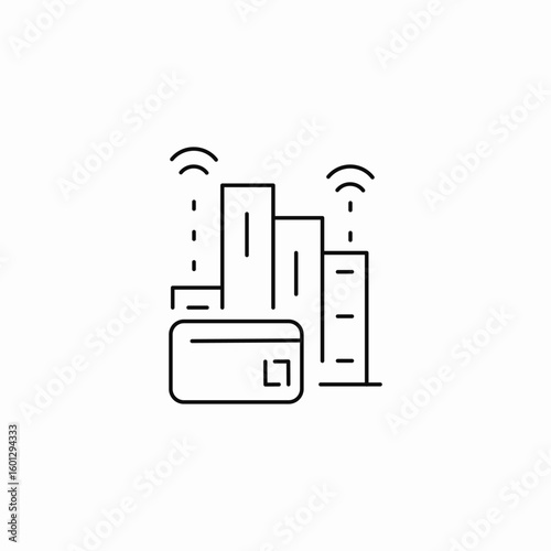 credit card buildings wireless icon sign vector