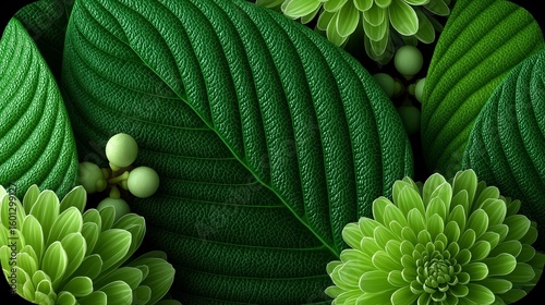 Vibrant green leaves and blossoms create a lush tapestry in a peaceful garden setting during the sunny afternoon hours