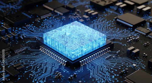 Glowing Computer Chip & CPU Motherboard - Tech Circuit Board