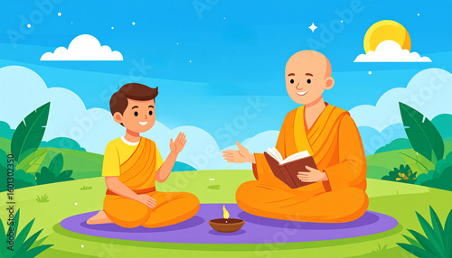 Happy guru Purnima guru and shishya teaching . Silhouette concept. Creative Vector Illustration design.