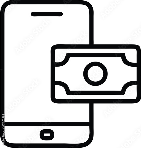 Black outline of smartphone with digital cash icon mobile phone digital money