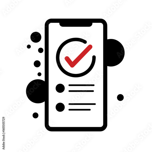 Mobile tax report summary with checkmark – Digital finance organization, compliance tools
