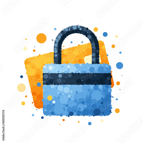 Pointillism credit card lock icon – Account freeze protection, secure banking
