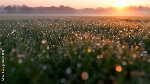 Wallpaper Mural Sunrise dew drops on grass field Torontodigital.ca