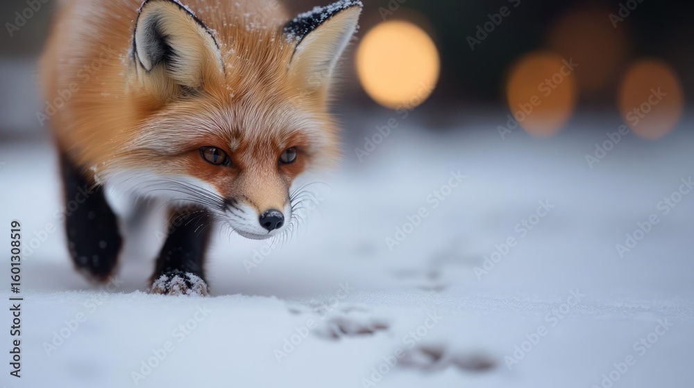 Obraz premium Red Fox Tracking Through Snowy Landscape