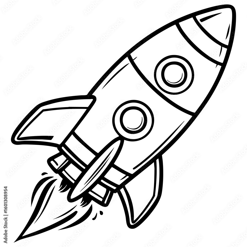 Cartoon Rocket Ship Launching into Space with Flames and Smoke Cartoon Rocket Ship Launching into Space with Flames and Smoke