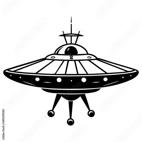 Classic Vintage Flying Saucer with Dome and Antenna
