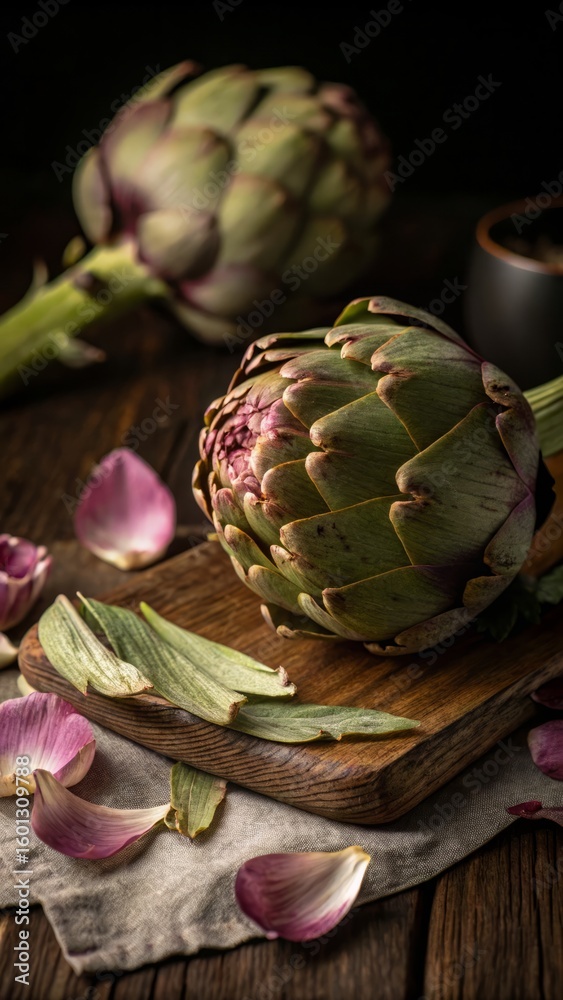 Fototapeta premium Macro artichoke textures on dark background