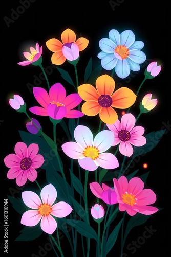 Wallpaper Mural Radiant Floral Glimmer in Bioluminescent Hues Torontodigital.ca