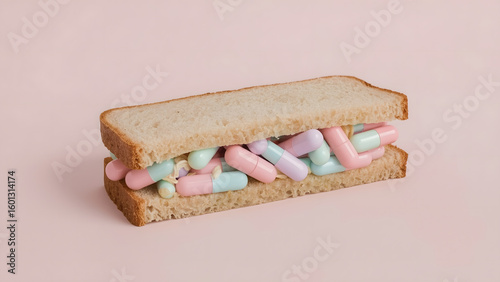 Artisan Sandwich with Pharmaceutical Capsules – Surreal Health Concept
