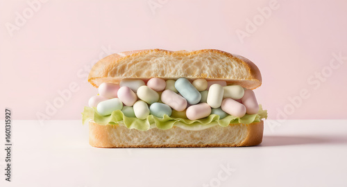 “Minimalist Pastel Sandwich with Marshmallows – Conceptual Food Art”