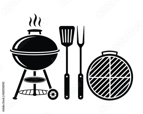 rustic bbq illustrations with grill tools