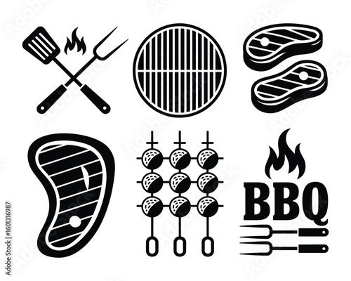 bbq logo design elements in black and white