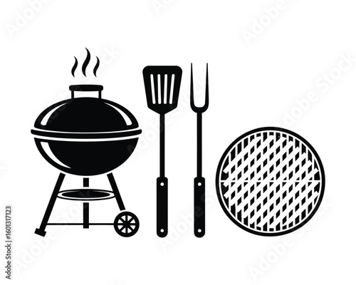 woodcut style bbq element collection
