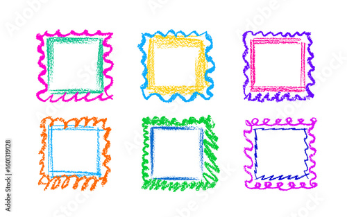 Chalk brush, crayon frame Doodle picture Stamp set