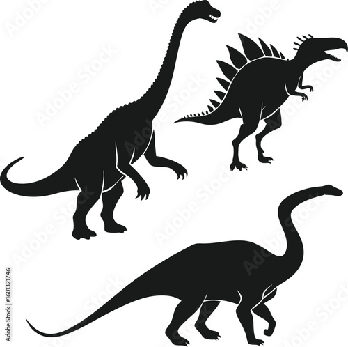  Silhouette of various dinosaurs in different pose illustration