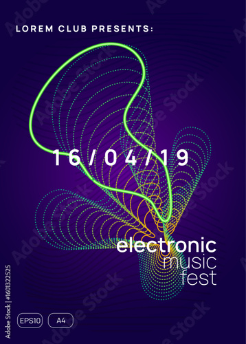 Party Poster. Dance Magazine. Nightclub Audio Invitation. Festival Cover. Discotheque Concert Element. Blue Sound Background. Violet Music Design. Green Party Poster