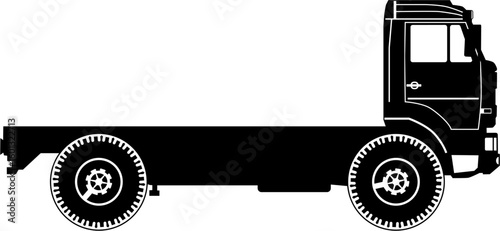 Silhouette of a heavy all-terrain truck with a straight flatbed deck. Vector.