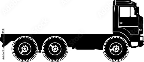 Silhouette of a heavy all-terrain truck with a straight flatbed deck. Vector.