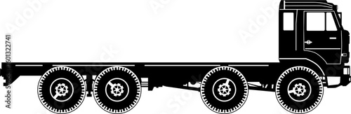 Silhouette of a heavy all-terrain truck with a straight flatbed deck. Vector.