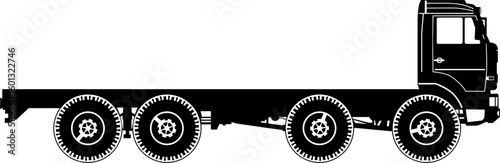 Silhouette of a heavy all-terrain truck with a straight flatbed deck. Vector.