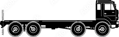 Silhouette of a heavy all-terrain truck with a straight flatbed deck. Vector.