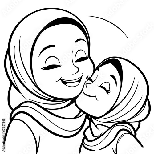 Loving Mother and Daughter Wearing Hijab Hug and Smile Together
