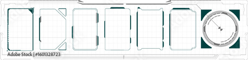 Display showcases a sleek, futuristic user interface with multiple empty panels and a circular gauge, suggesting advanced technology for various applications