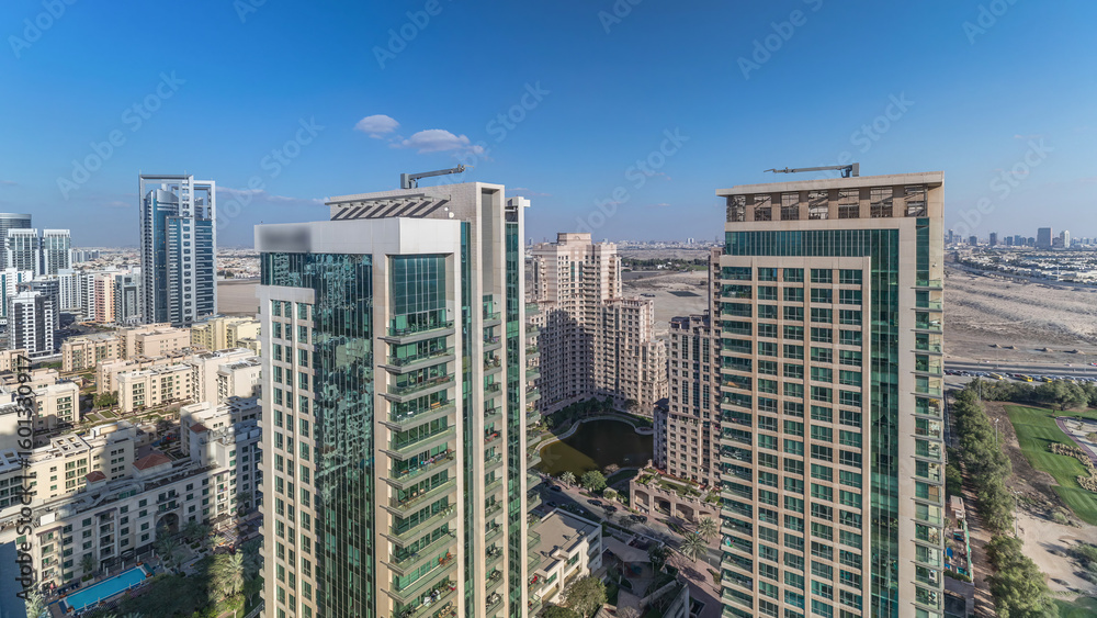 Obraz premium Greens district aerial view from top timelapse.