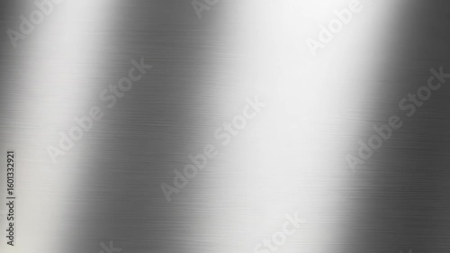 A sleek brushed metal texture with a polished finish and reflective light glare. An abstract silver gradient background for modern design.