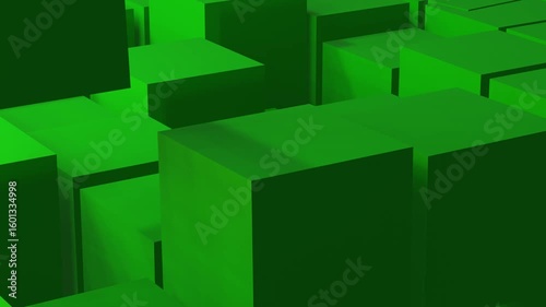 Seamless 3D moving green cubes or blocks animation background.