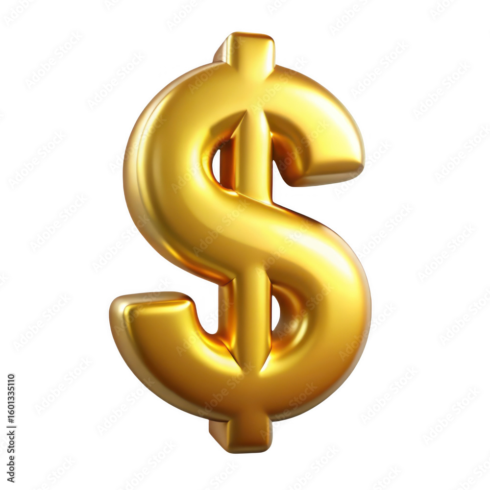 Fototapeta premium Golden dollar sign isolated on transparent background