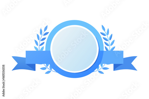 Blue ribbon circle frame vector graphic design element for decoration and logo use