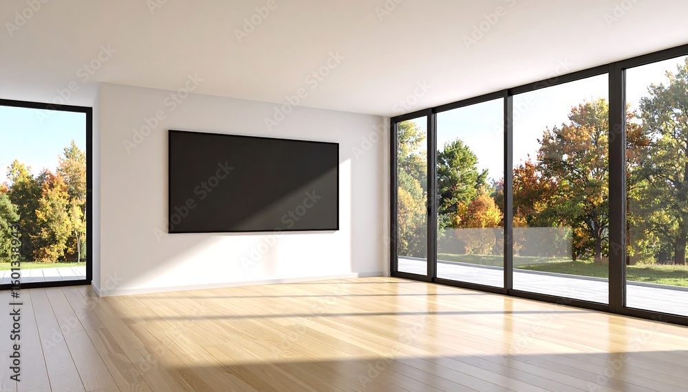 Obraz premium Modern interior design with large windows