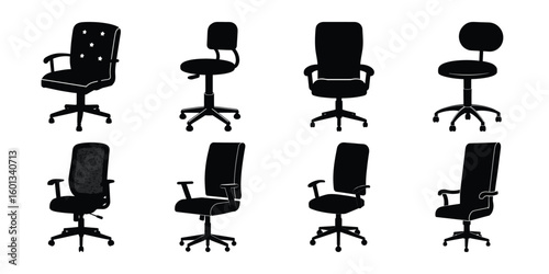 Collection of office chairs silhouette isolated on white background