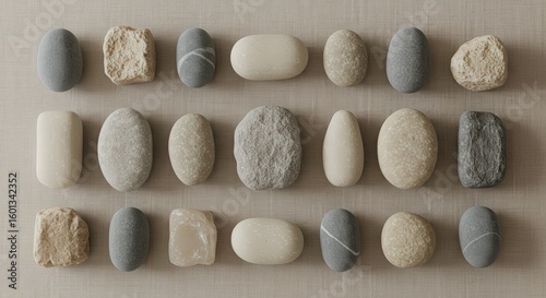 Arrangement of Natural Stones on Soft Textured Surface for Decoration