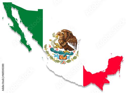 Map of Mexico with the flag of the United Mexican States with the national coat of arms