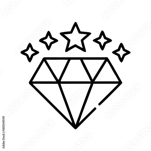 Diamond icon with stars representing quality and luxury  