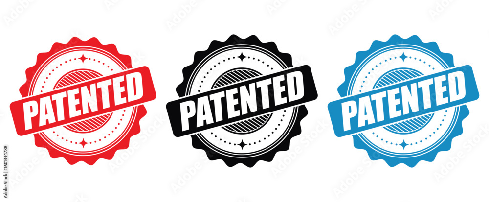 Obraz premium Patented Label Badges – Black Seal Stamp Vector Design for Intellectual Property and Trademark Use