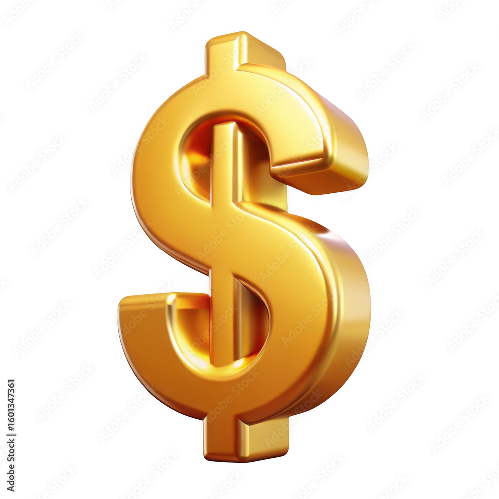 Fototapeta premium Golden dollar sign isolated on transparent background