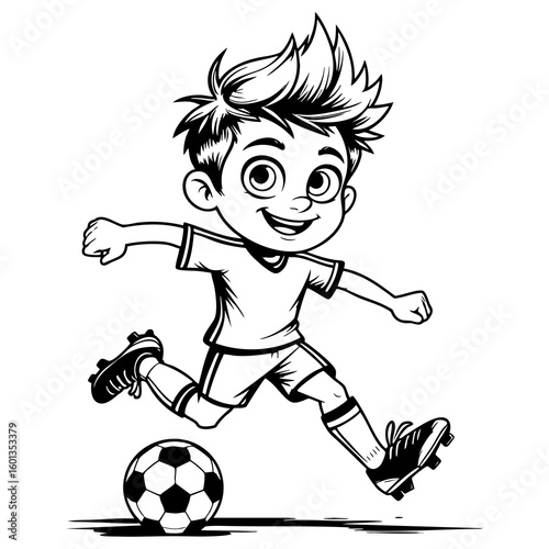 Cartoon Boy About to Kick Soccer Ball in a Dynamic Action Pose