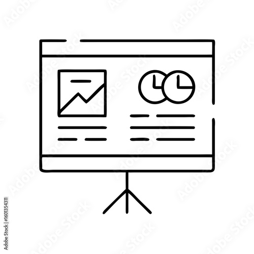 Presentation slides on a monitor displaying charts and data