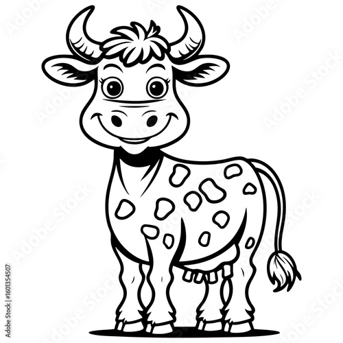 Adorable Cartoon Cow with Sweet Expression for Kids Coloring Fun