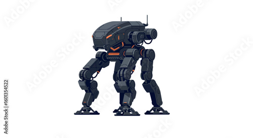 Futuristic combat mech with detailed armored design on white background