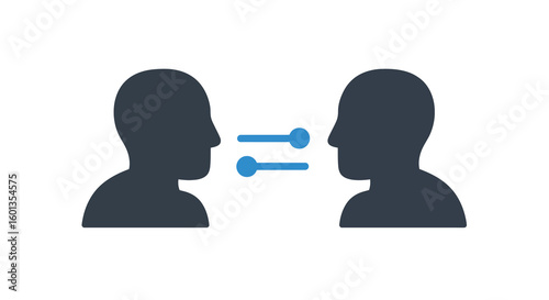 Silhouette heads with communication arrows icon on white background