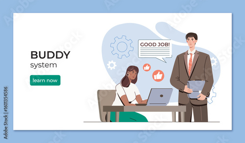 Buddy system teamwork illustration. Vector illustration