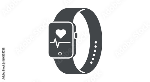 Smartwatch fitness tracker with heartbeat monitor icon in silhouette style
