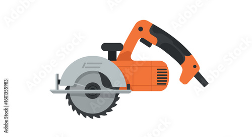 Flat design circular saw tool with orange handle on white background