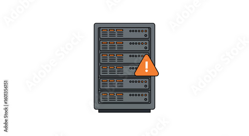 Server error alert icon with exclamation mark on network equipment